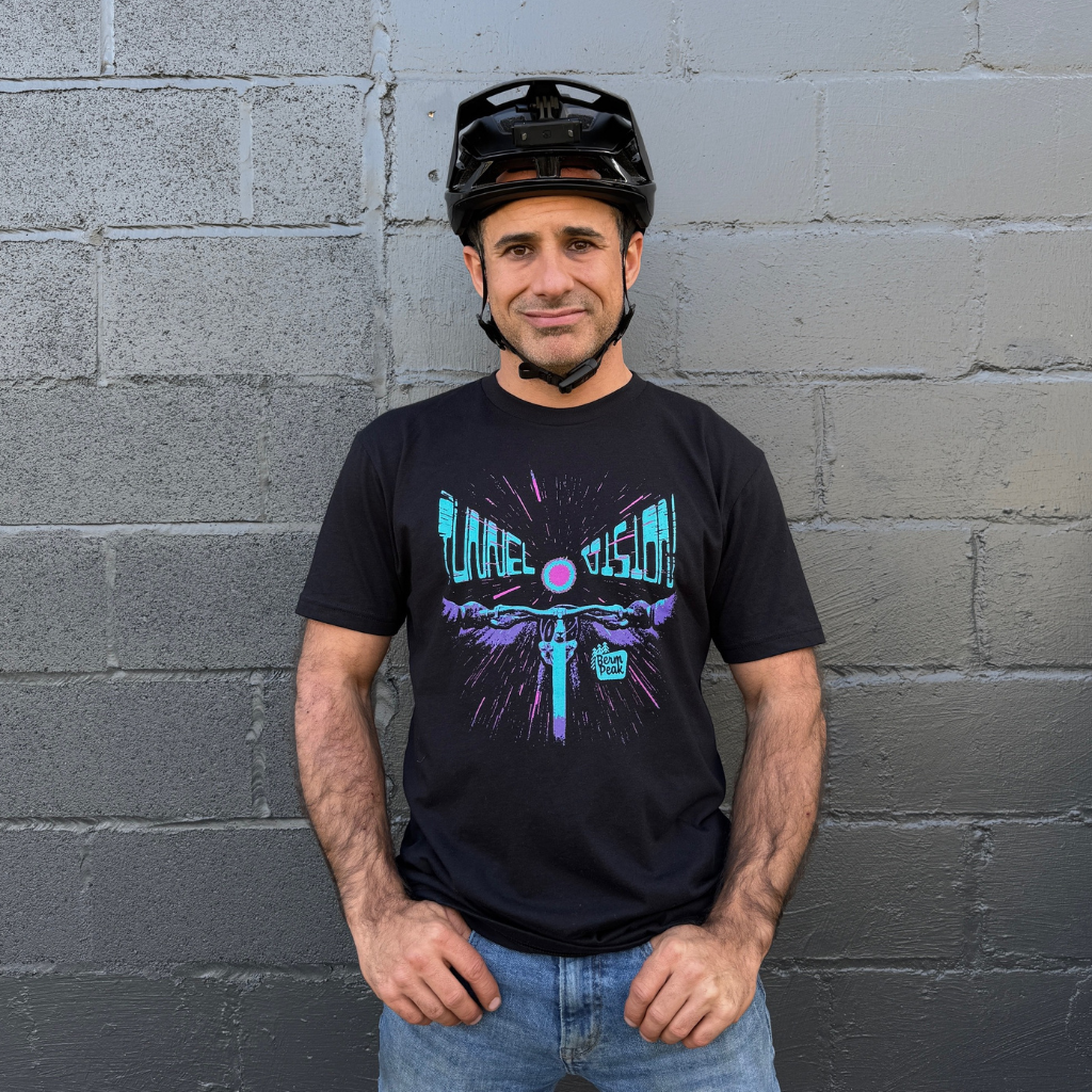 Seth Alvo of Berm Peak wearing the Berm Peak Tunnel Vision t-shirt
